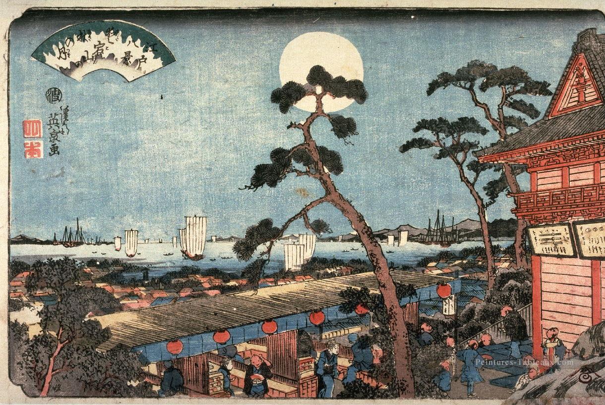 Lune d’automne sur ATAGO Hill atagosan no Aki no tsuki de la série huit vues d’Edo 1846 Keisai Ukiyoye Peintures à l'huile